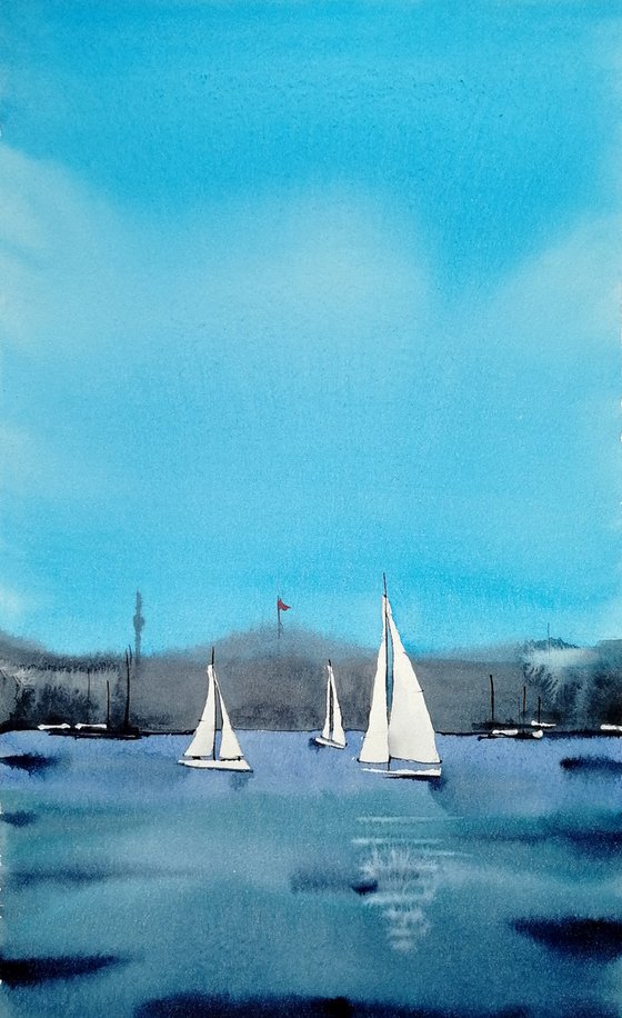 Sailboat painting. Seascape