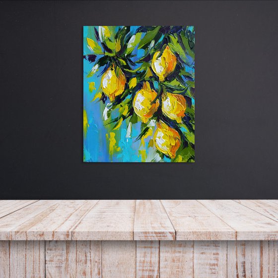 Lemon tree - lemon, oil painting, lemons oil painting, lemons on the tree, nature