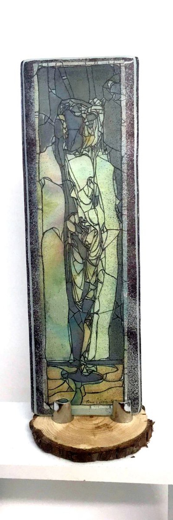 Untitled - woman - glass-mounted translucent silk drawing