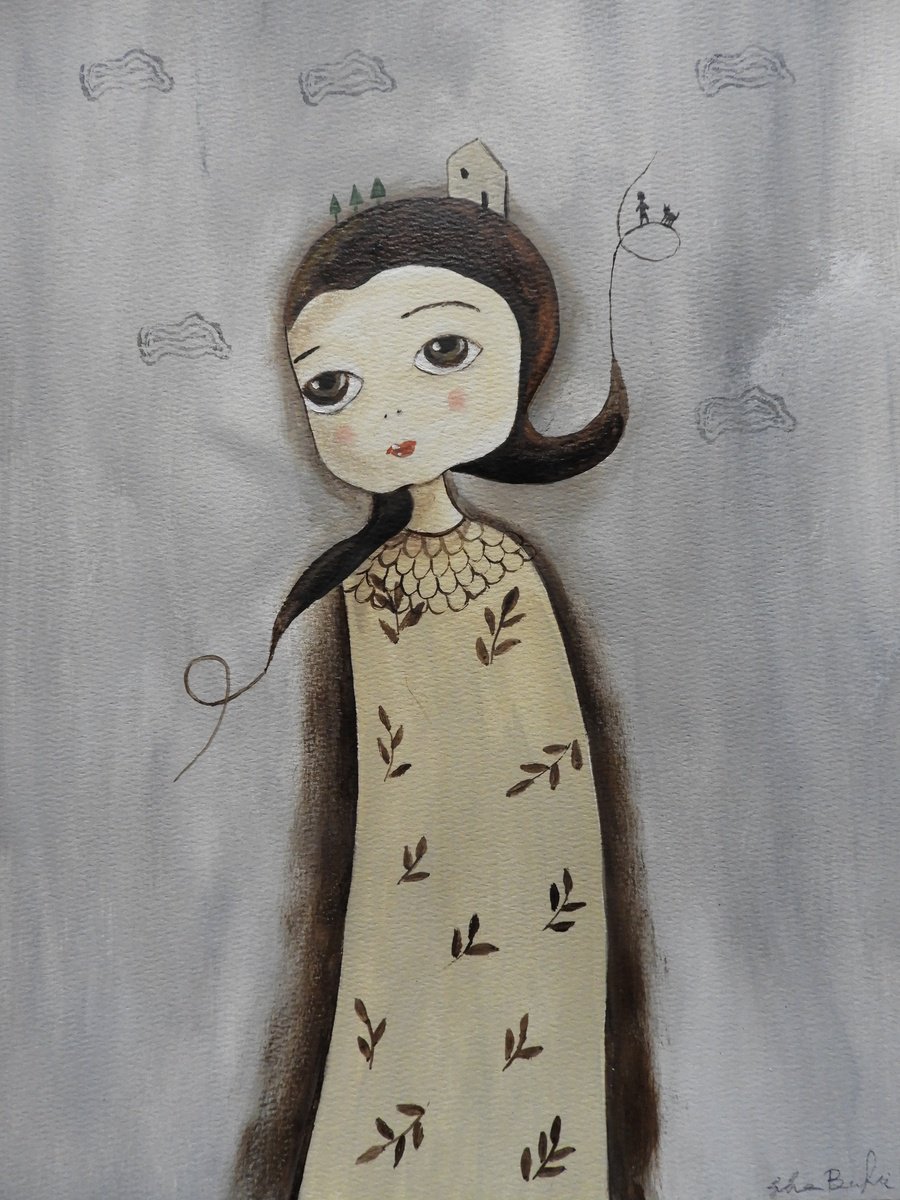 Illustrative Portrait Oil Painting By Silvia Beneforti, 12 X 17", Thinking About Home, Original Artwork