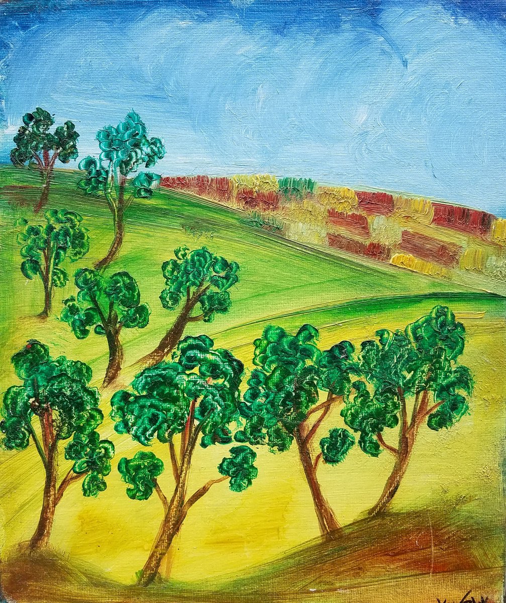 Surrealistic Landscape Oil Painting By Kevin Blake, 10 X 12", Van Gogh