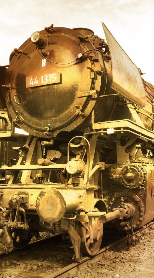 Old steam trains in the depot - print on canvas 60x80x4cm - 08373m1 by Kuebler
