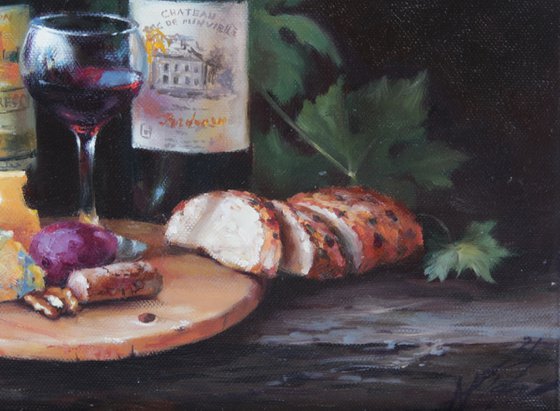 Still life with wine and cheese