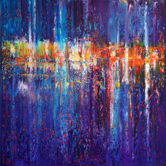 110x110 cm Purple Abstract Landscape Painting Original Canvas Art