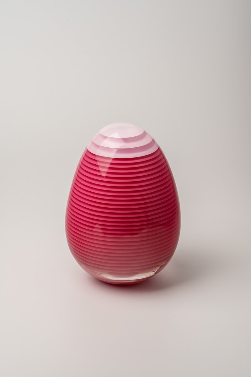 Geometric Abstract Sculpture By George Tilelis, 6 X 8, The Egg Red, Original Artwork