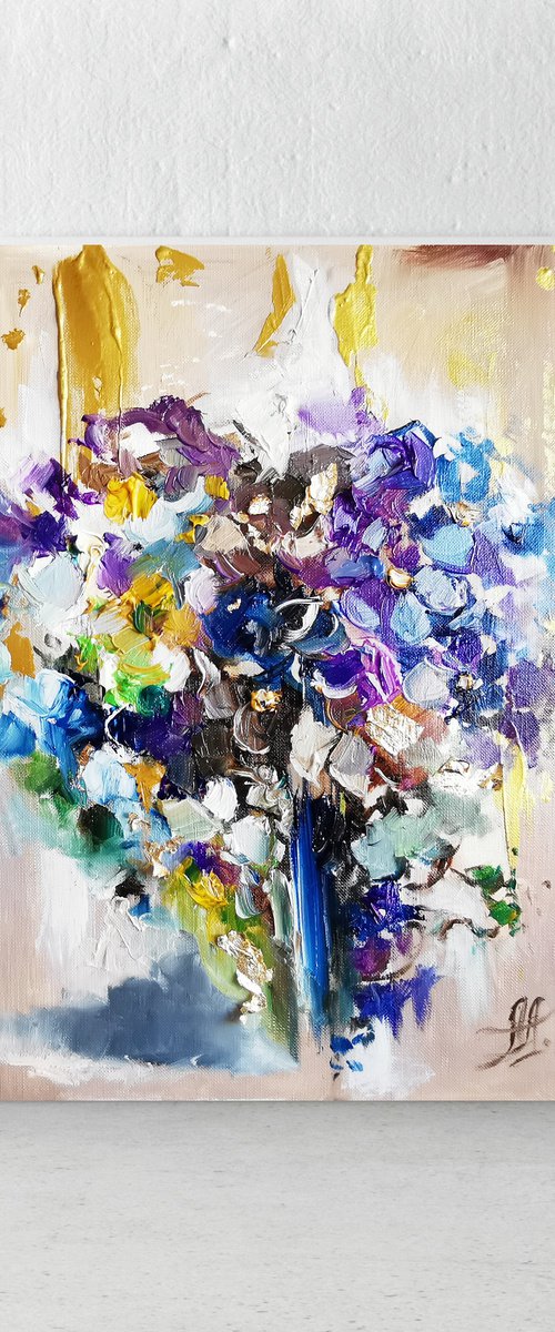 Blue flowers painting, Original artwork, Heart painting by Annet Loginova