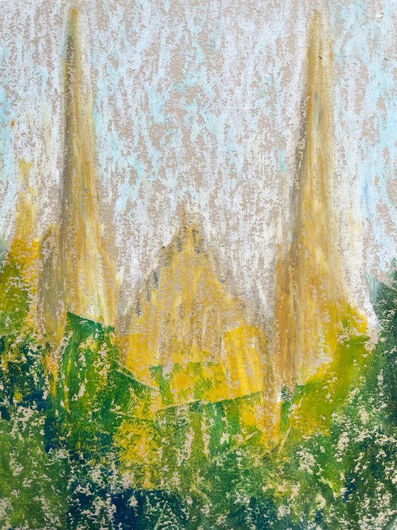 Fountain Original Painting, Mallorca Oil Pastel Painting, Europe City Drawing, Impressionist Wall Art