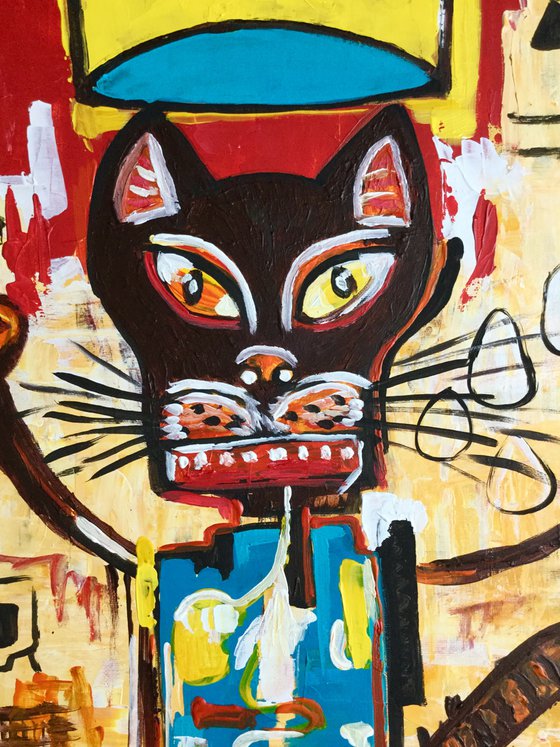 Cat version of painting by Jean-Michel Basquiat "GRILLO" (1984)