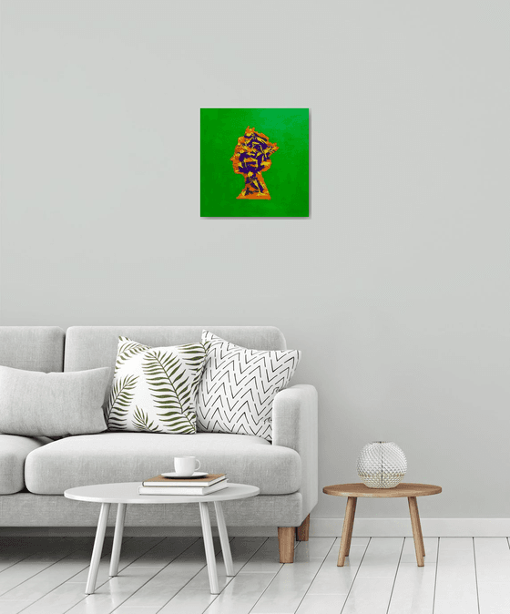Queen #74 on yellow-green  orange and purple PAINTING INSPIRED BY QUEEN ELIZABETH PORTRAIT