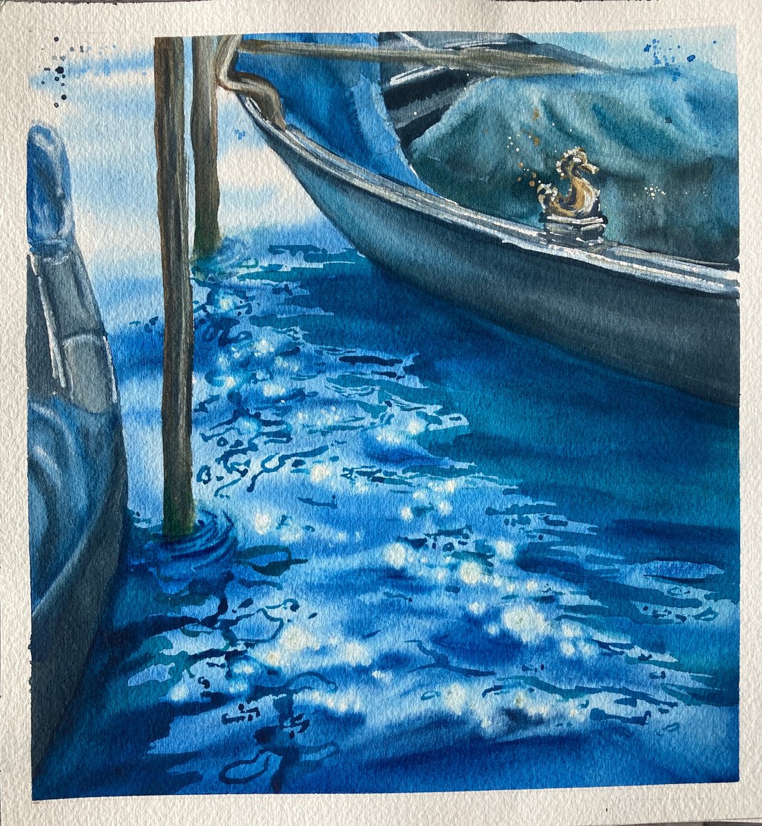 Impressionistic Landscape Watercolour By Valeria Golovenkina, 9 X 10", Gondola Polyptych #2, Original Artwork