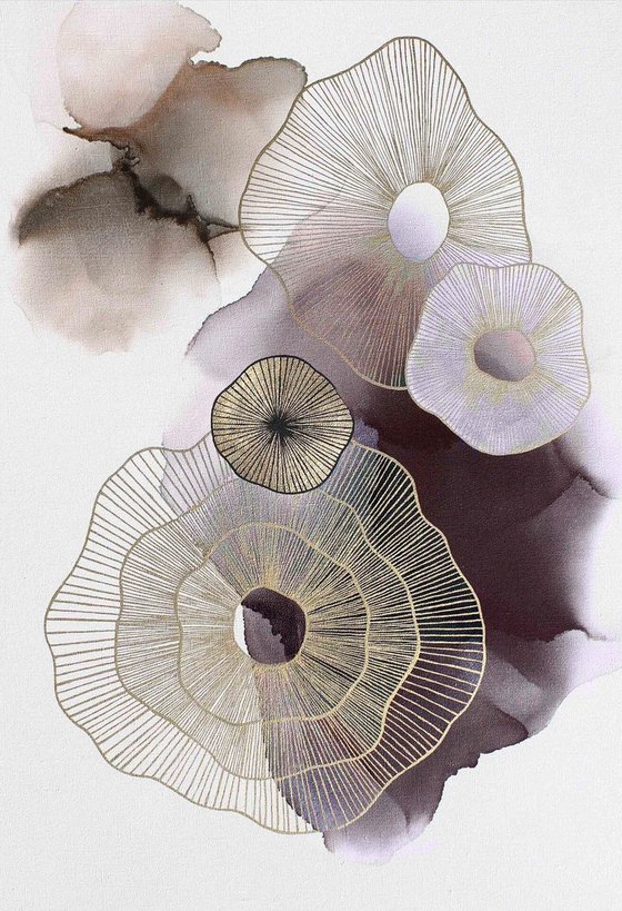 "Purple golden molecules" Abstract purple art