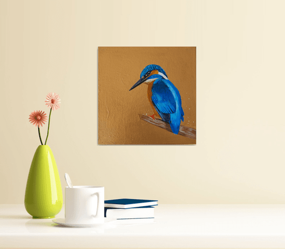 Kingfisher acrylic painting on gold background