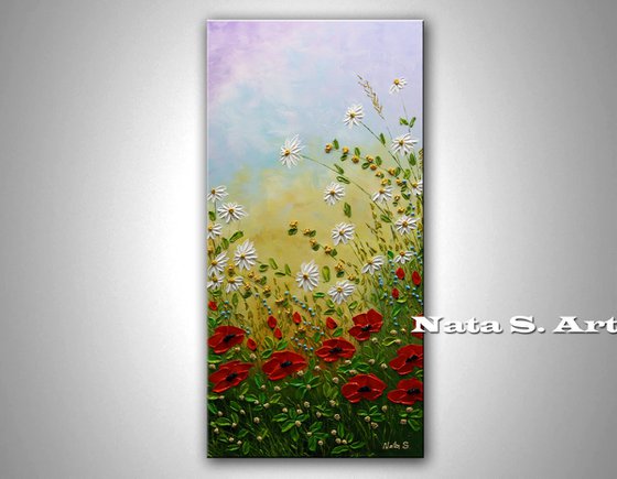 Alabama Meadows - Wildflowers Painting, Daisy, Poppy, Impasto Flowers