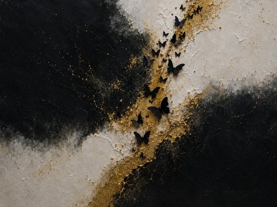 Abstract Gold with Black Butterflies