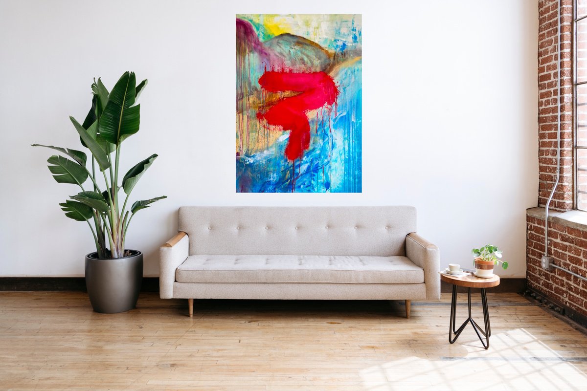 Abstract Oil Painting By Wedad Alamin, 33 X 48", Okinawa (Impression 2/22), Original Artwork