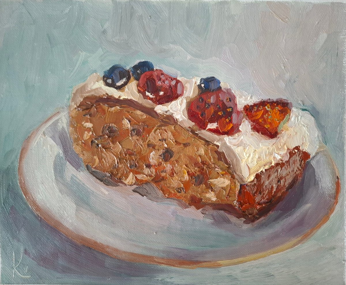 Impressionistic Still Life Oil Painting By Olena Kolotova, 10 X 8", "A Piece Of Cake", Original Artwork