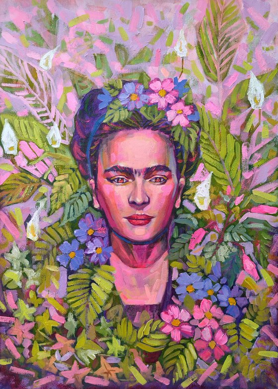 Frida Kahlo floral portrait