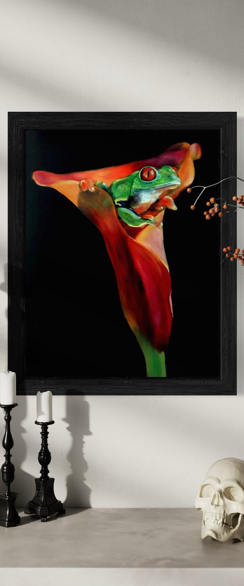 Treefrog in Calla Lily by Jennie Smallenbroek