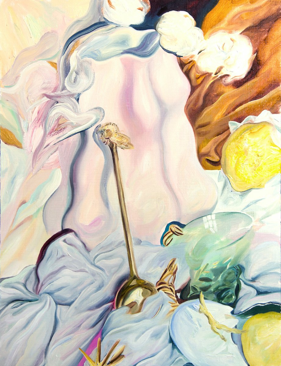 Impressionistic Still Life Oil Painting By Daria Galinski, 12 X 16, Still Life With A Golden Spoon, Original Artwork