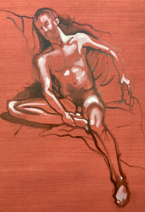 Sitting Nude (Red) by Tarja Laine