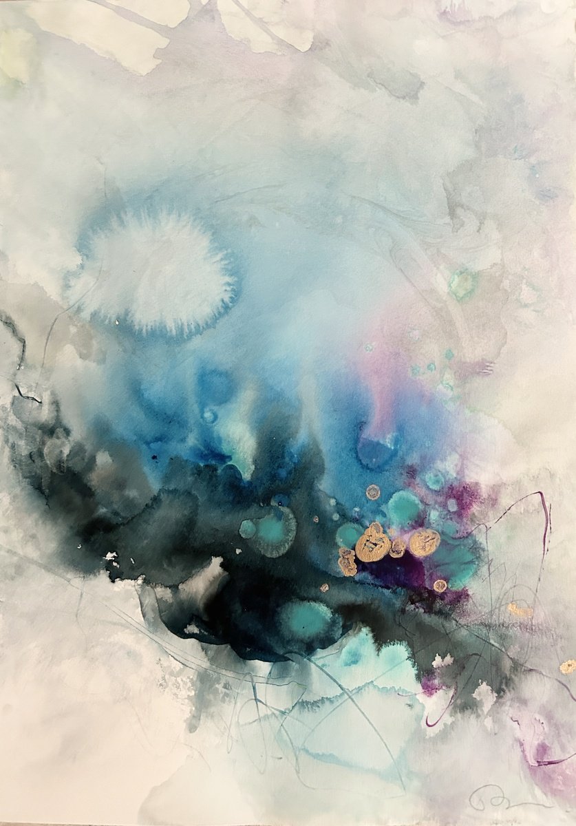 Abstract Acrylic Painting By Ryoko Minamitani, 12 X 17", Water Fairies 3, Original Artwork