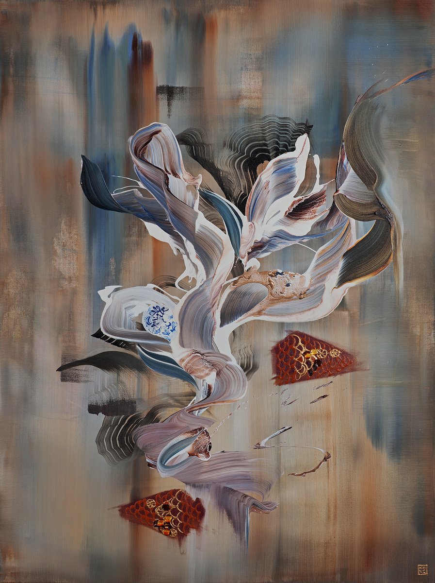 Abstract Acrylic Painting By Novi Lim, 36 X 48", The Veil Of Time, Original Artwork