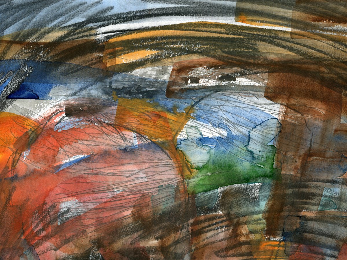 Abstract Landscape Watercolour By Elizabeth Anne Fox, 16 X 12, Winter Heather, Original Artwork