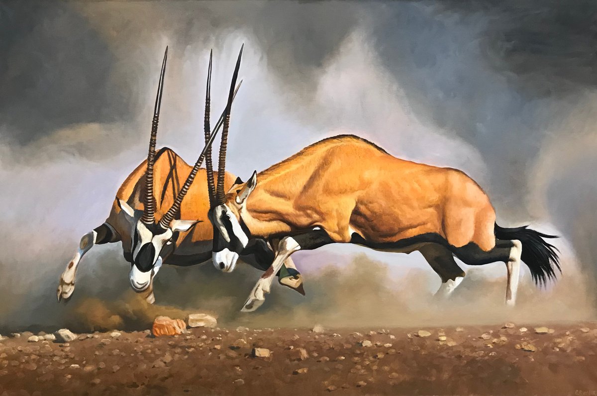 Original oil painting Two Oryxes - 120x80 cm (2022) by Evgeniya Roslik