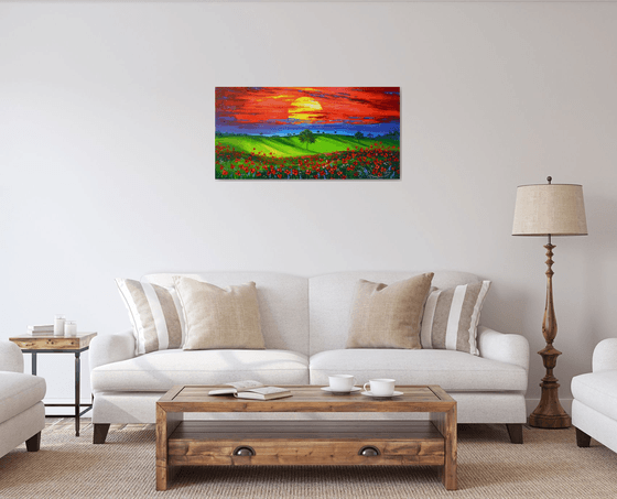 Sunset over a poppy field