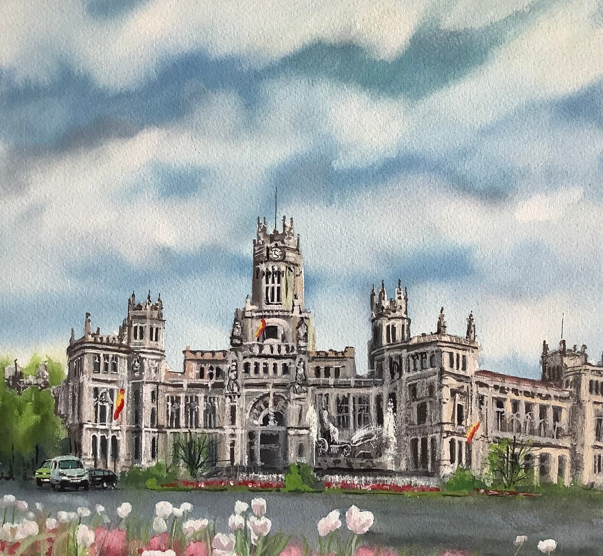 Impressionistic Cityscapes Watercolour By Darren Carey, 11 X 15, Madrid Spain, Original Artwork