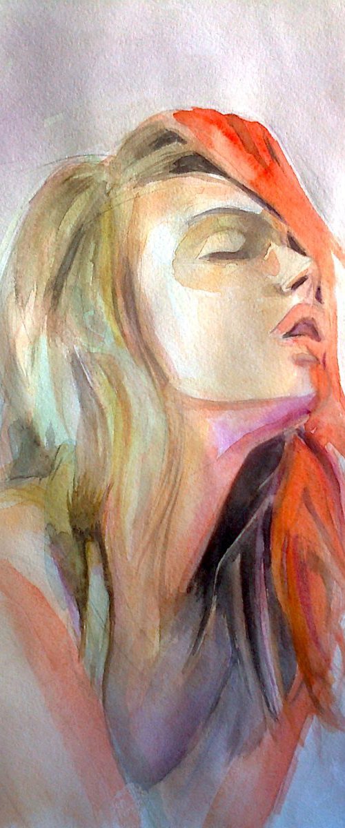 Girl portrait (30x42x0.2 watercolor on paper) by Kamsar Ohanyan