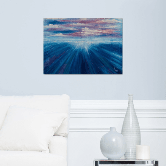 Blue seascape horizon large wall art decor for living room best gift for for the anniversary