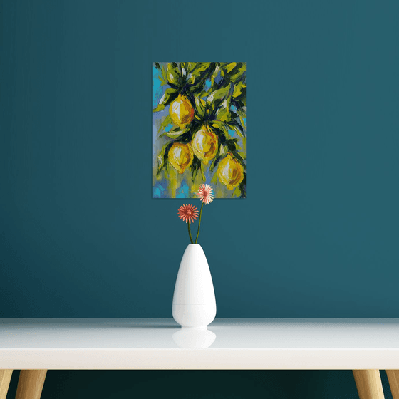 In lemon tones - lemon, oil painting, lemons oil painting, lemons on the tree, nature