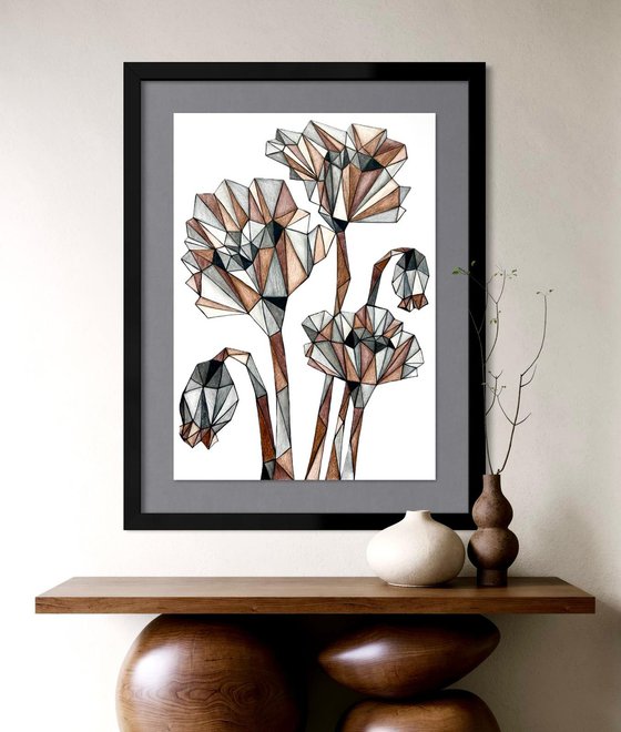 TERRACOTTA POPPIES IN STAINED GLASS LIGHT