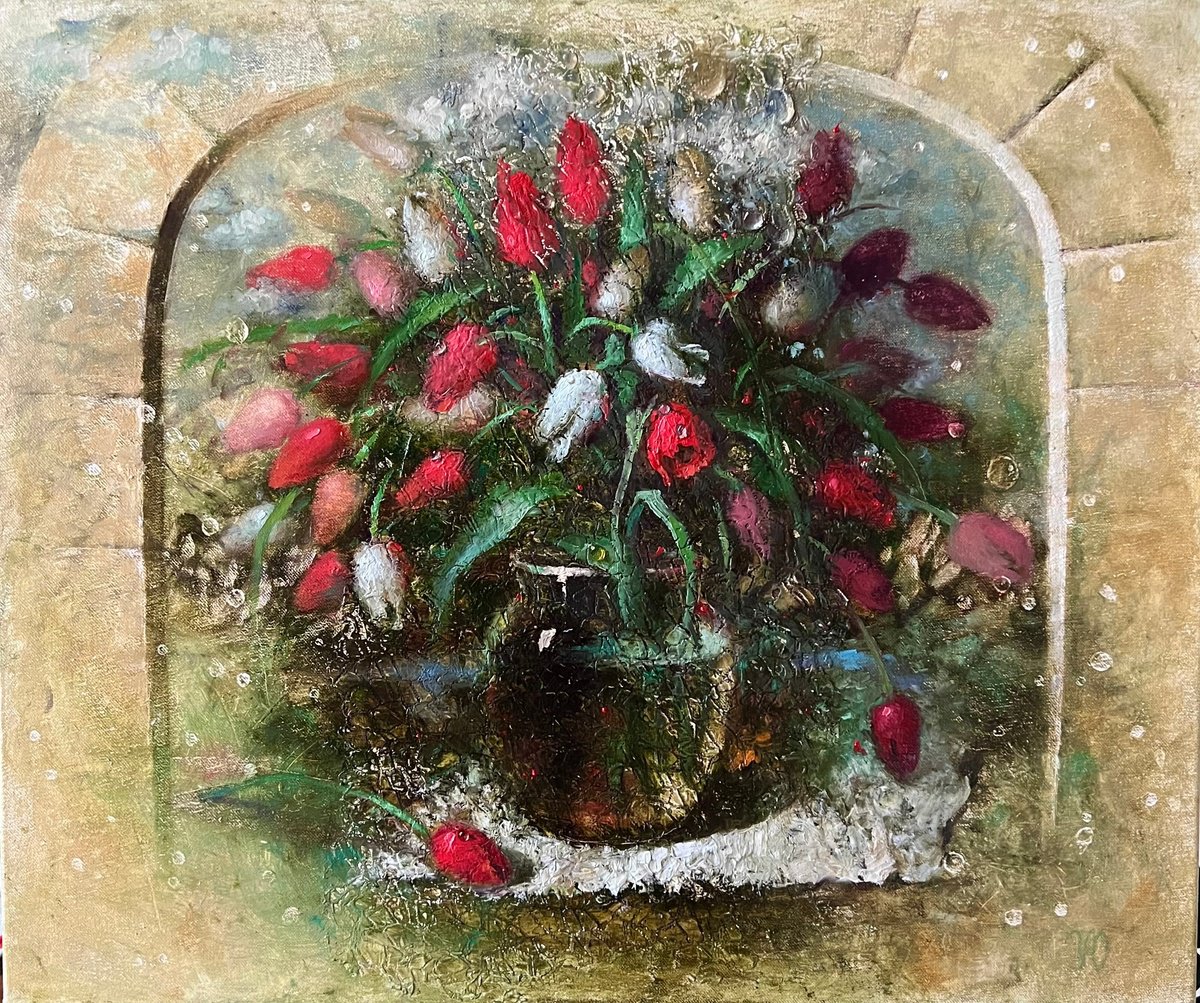 Tulips Behind The Window By Yulia Odukalets, 24 X 20, Artwork For Sale On Artfinder