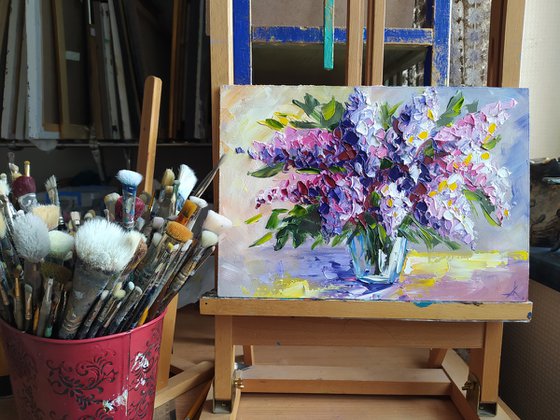 Spring sketch - oil painting, lilac, lilac bouquet, flowers, flowers oil painting, lilac flowers, gift for wedding, spring