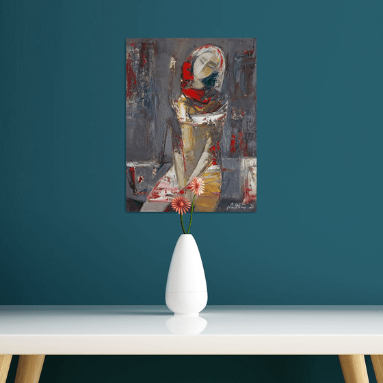 Waiting (30x40cm ,oil/canvas, abstract portrait)