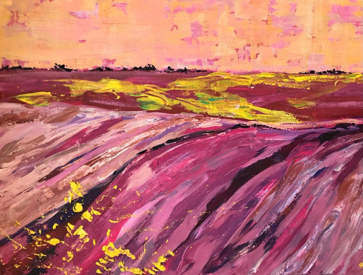 Abstract Landscape Acrylic Painting By Tetiana Pchelnykova, 31 X 24", Fields Of Silence, Original Artwork