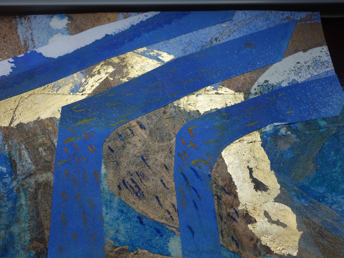 Expressive Abstract Collage By Elizabeth Anne Fox, 12 X 8, Frozen Pond 15, Original Artwork