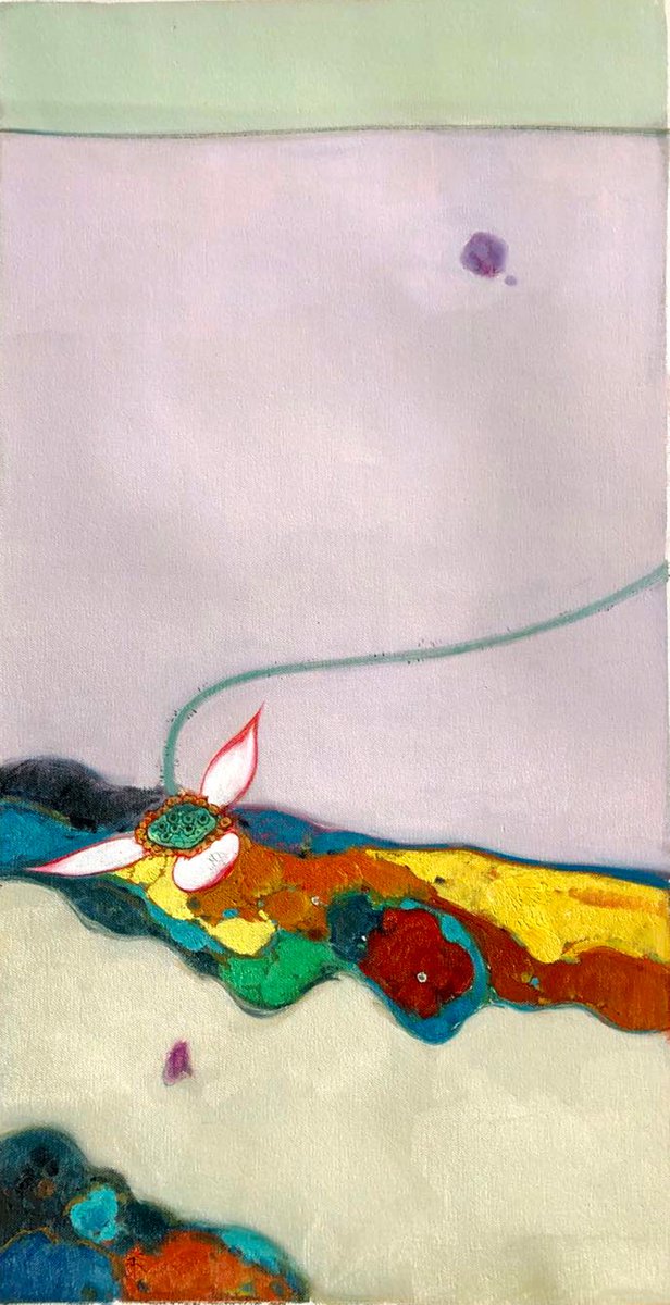 Impressionistic Botanical Oil Painting By Kunlong Wang, 16 X 31", Floral K027, Original Artwork