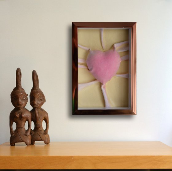 Lovers Heart 3 - Original Framed Sculpture Painting Perfect for Valentine Day Gift