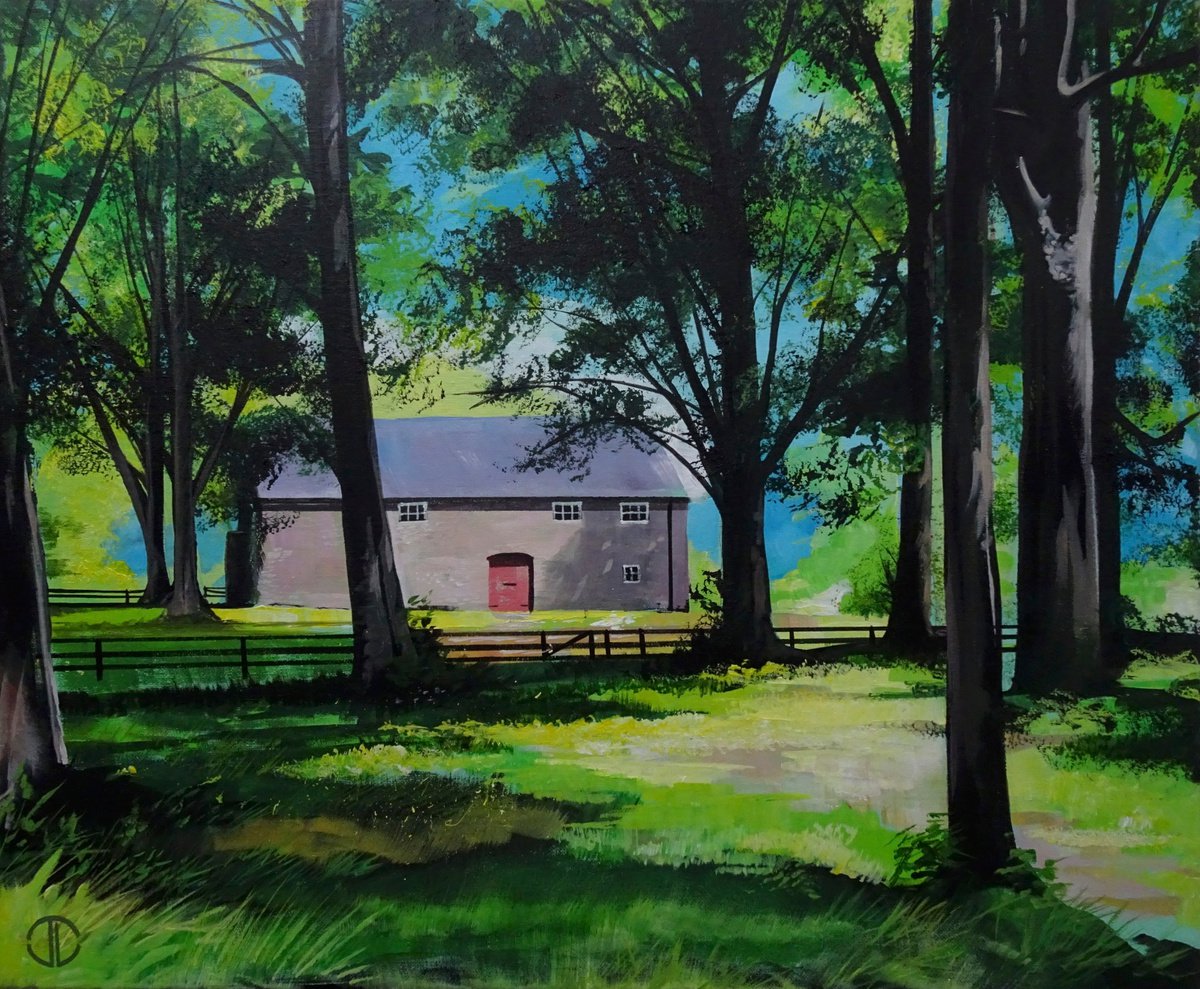 Impressionistic Landscape Acrylic Painting By Joseph Lynch, 24 X 20, Sunlight And Shadows At The Barn Castleward, Artfinder