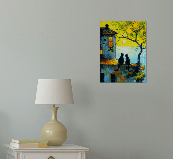 Cats Watching the Sunset Together