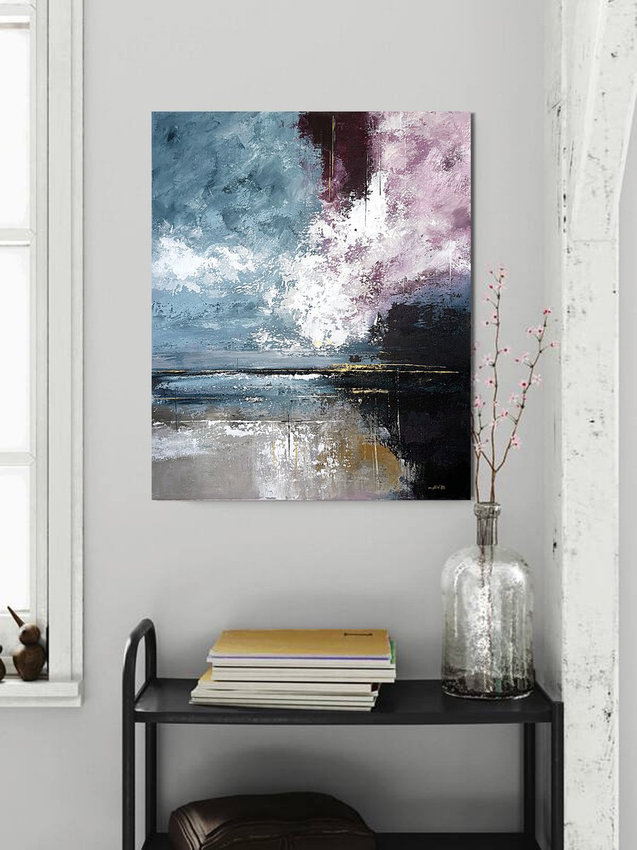 Crimson Light Breaking Through Blue By Tatiana Malinovscaia, 30 X 35, Artwork For Sale On Artfinder