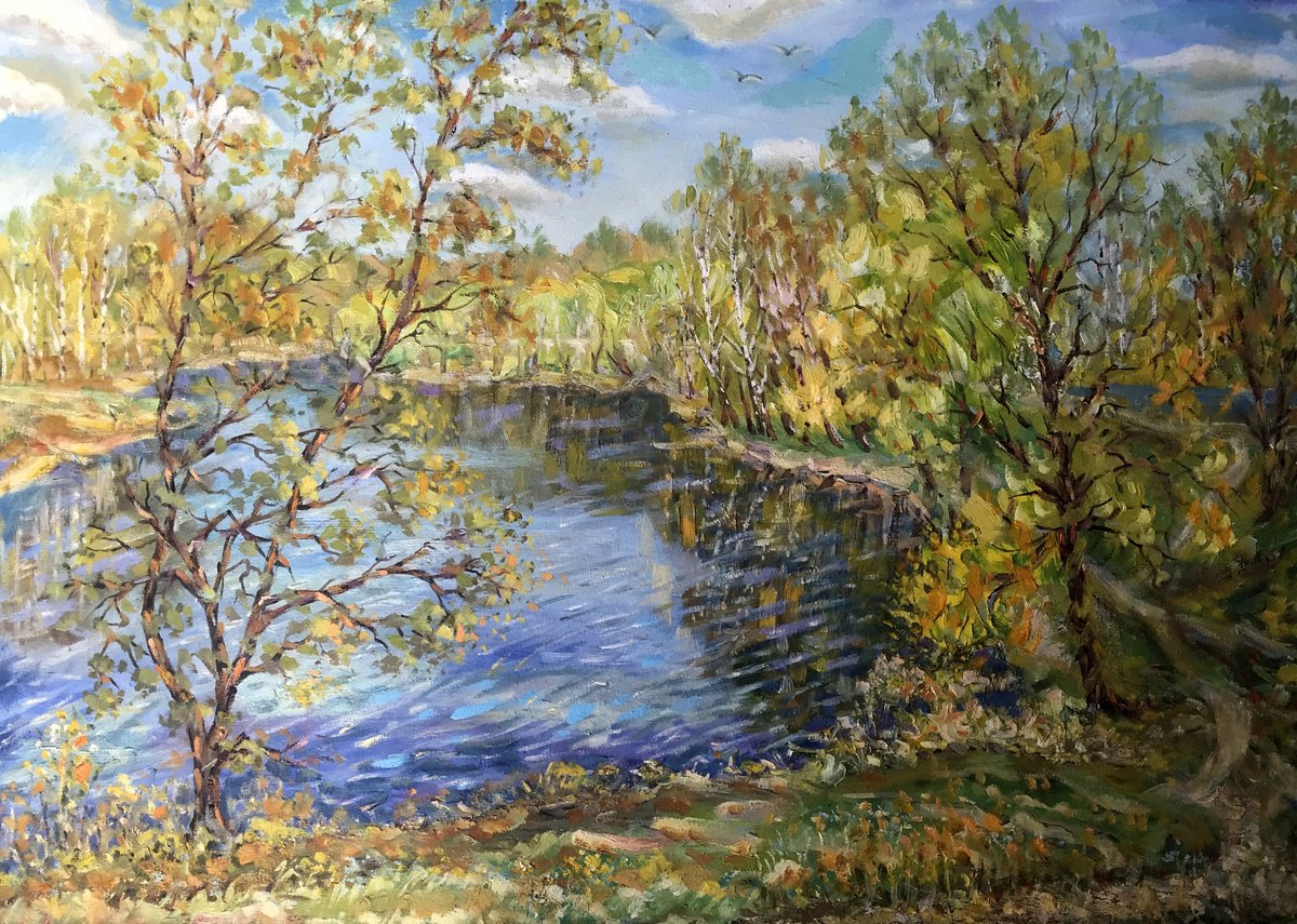Impressionistic Landscape Oil Painting By Ivan Shapoval, 39 X 28, Spring, Original Artwork