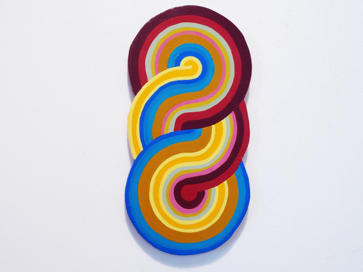 Geometric Landscape Acrylic Painting By Jessica Moritz, 6 X 12, Light Torus, Out Of The Blue, Original Artwork