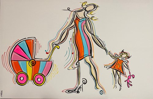 Mother with Children  Eka Peradze Art. by Eka Peradze