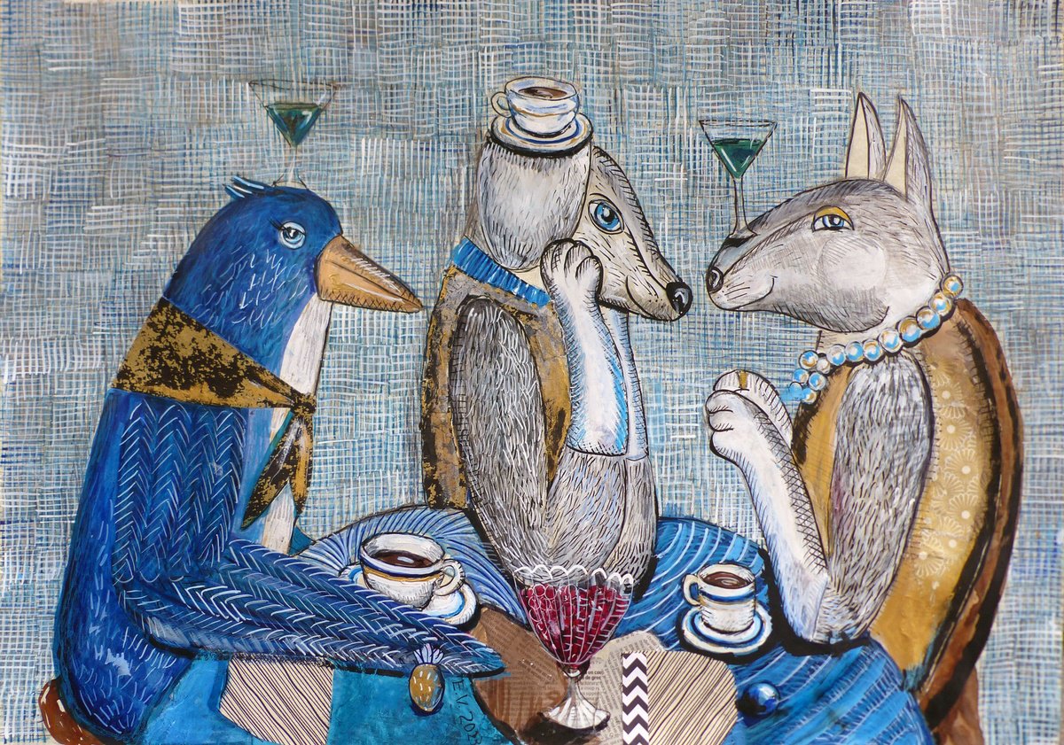 Surrealistic Painting , Party Begins By Elizabeth Vlasova, 28 X 20, Artwork For Sale On Artfinder