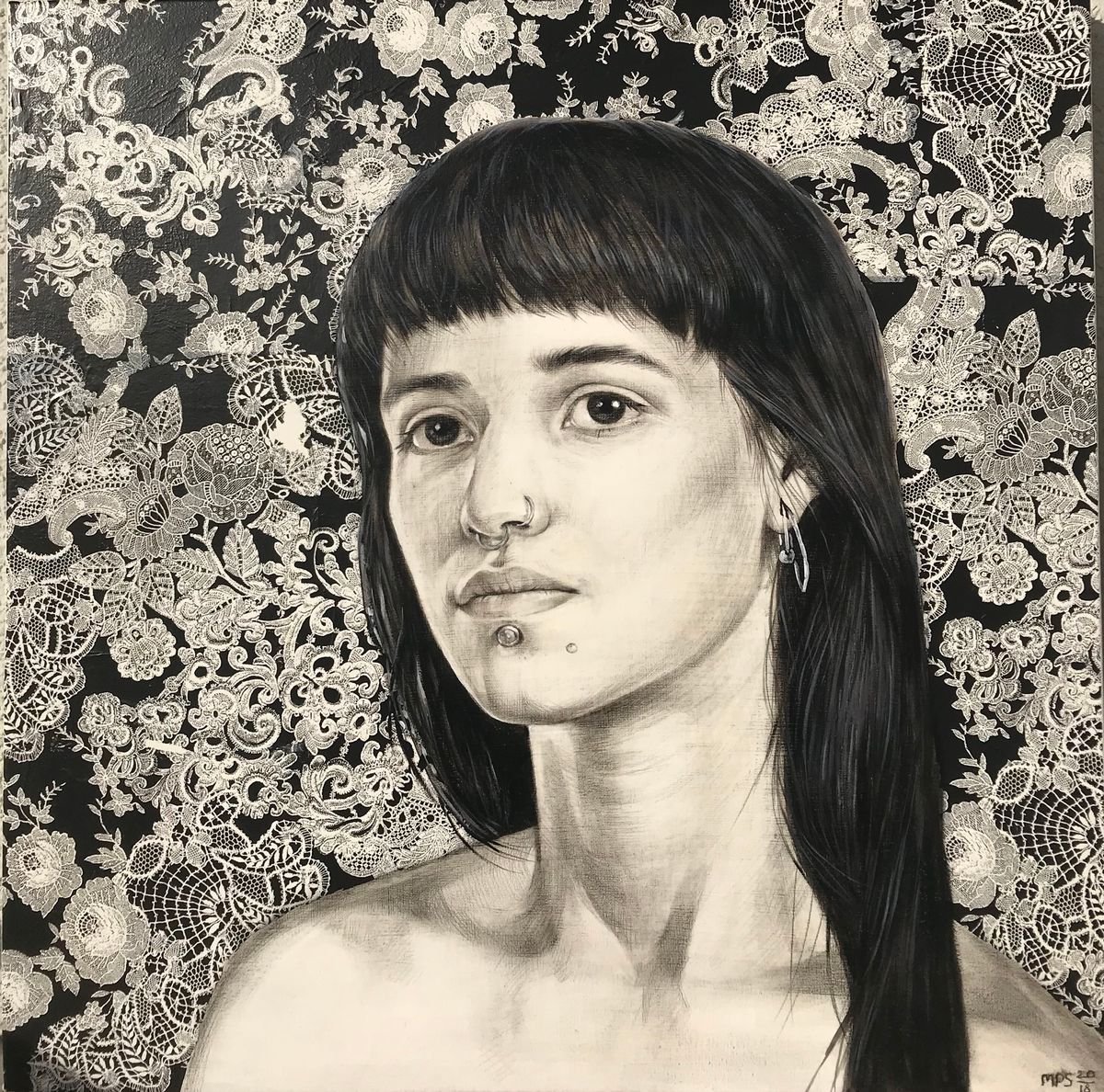 Photorealistic Portrait Pencil Drawing By Marina Popkova-Sologub, 24 X 24", Coco, Original Artwork