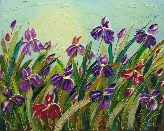 Abstract Textured Irises Painting - "I dream of Iris"